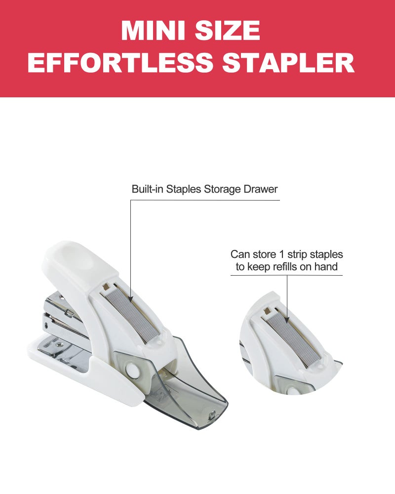 PAPERPAL Effortless Mini Stapler Set  20 Sheet Capacity  Integrated Remover & Staple Storage  Holds 1/4"" Staples  Includes 1000 Staples  Lightweight  Office  School & Daily Use  White - Image 3